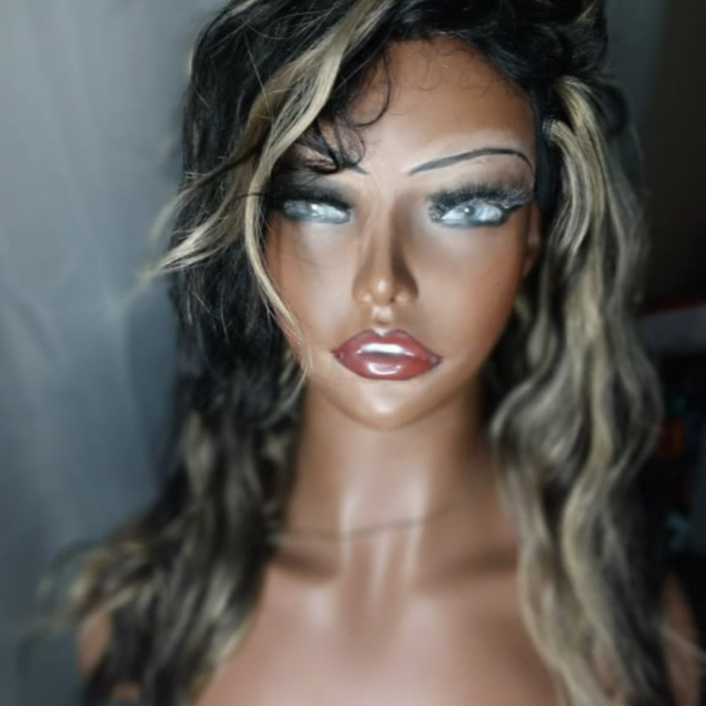 4x4 loose wavy with highlights human hair wig